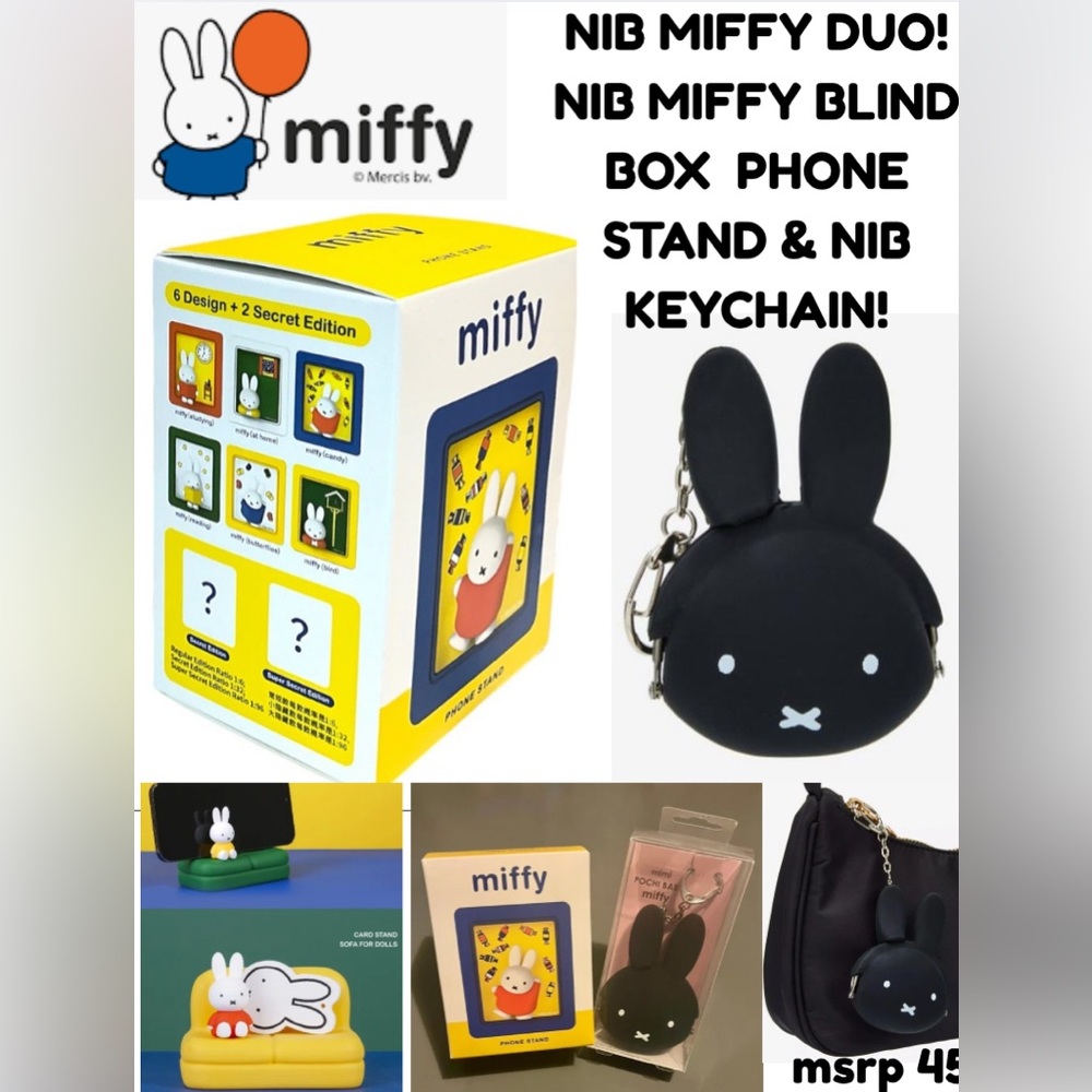 NIB MIFFY DUO! MIFFY BLINDBOX PHONE-STAND! MIFFY BLACK KEYCHAIN! KAWAII!